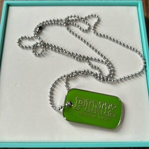 Victoria's Secret PINK Limited Edition VIP Dog Tag Necklace Green .